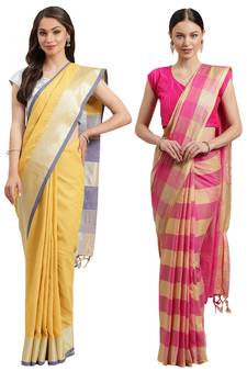 Multicolor woven blended cotton saree with blouse