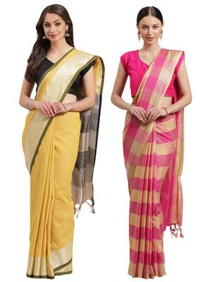 Multicolor woven blended cotton saree with blouse 1