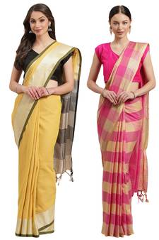 Multicolor woven blended cotton saree with blouse