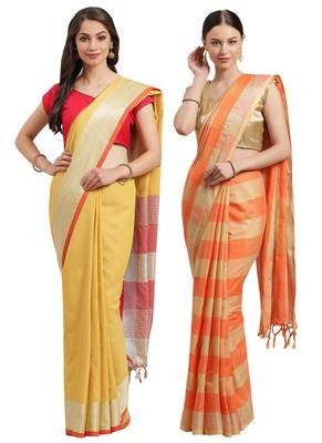 Multicolor woven blended cotton saree with blouse 1