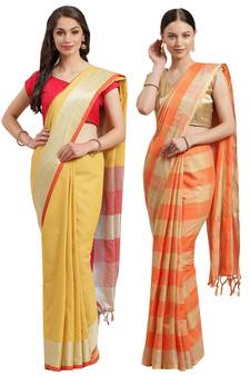 Multicolor woven blended cotton saree with blouse
