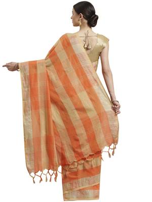 Multicolor woven blended cotton saree with blouse 2