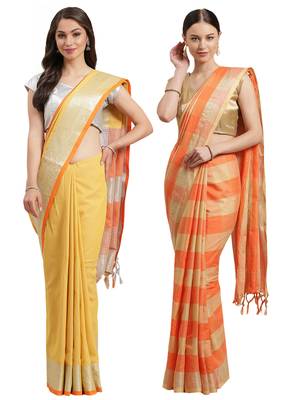 Multicolor woven blended cotton saree with blouse 1