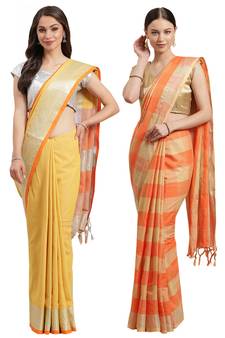 Multicolor woven blended cotton saree with blouse