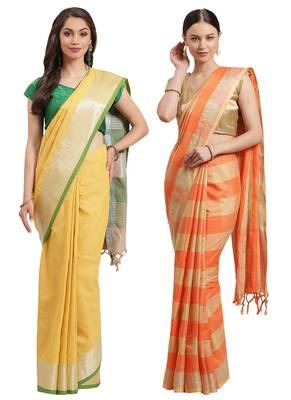 Multicolor woven blended cotton saree with blouse 1
