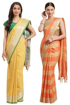 Multicolor woven blended cotton saree with blouse