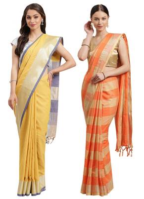 Multicolor woven blended cotton saree with blouse 1