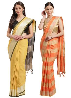 Multicolor woven blended cotton saree with blouse 1