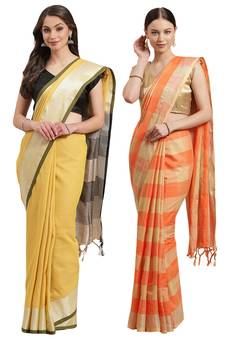 Multicolor woven blended cotton saree with blouse