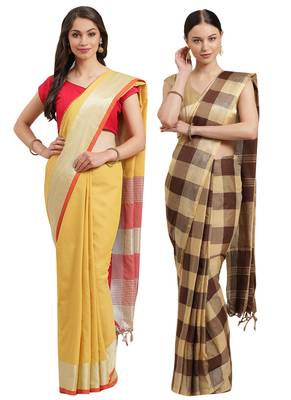 Multicolor woven blended cotton saree with blouse 1