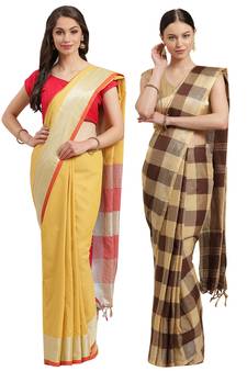 Multicolor woven blended cotton saree with blouse