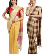 Multicolor woven blended cotton saree with blouse