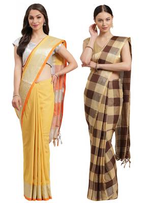 Multicolor woven blended cotton saree with blouse 1