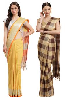 Multicolor woven blended cotton saree with blouse