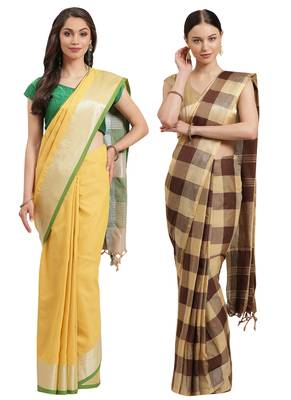 Multicolor woven blended cotton saree with blouse 1