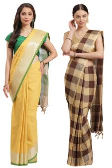 Multicolor woven blended cotton saree with blouse