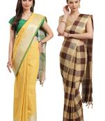 Multicolor woven blended cotton saree with blouse
