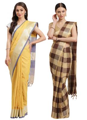 Multicolor woven blended cotton saree with blouse 1
