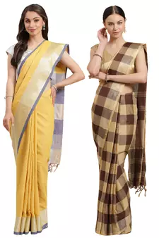Multicolor woven blended cotton saree with blouse