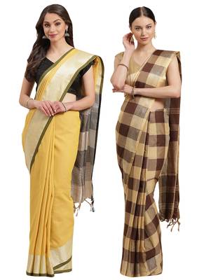 Multicolor woven blended cotton saree with blouse 1