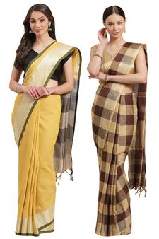 Multicolor woven blended cotton saree with blouse