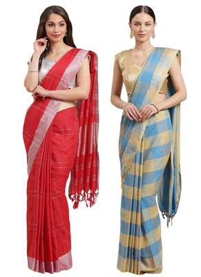 Multicolor woven blended cotton saree with blouse 1