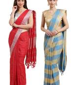 Multicolor woven blended cotton saree with blouse