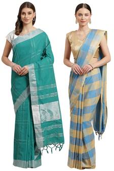 Multicolor woven blended cotton saree with blouse