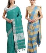 Multicolor woven blended cotton saree with blouse