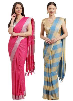 Multicolor woven blended cotton saree with blouse 1