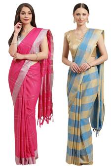 Multicolor woven blended cotton saree with blouse