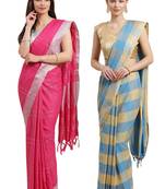 Multicolor woven blended cotton saree with blouse