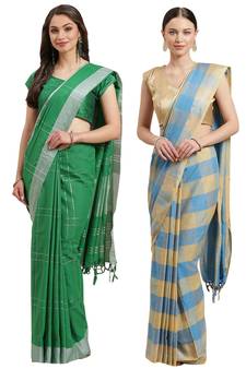Multicolor woven blended cotton saree with blouse