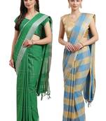 Multicolor woven blended cotton saree with blouse
