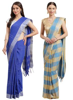 Multicolor woven blended cotton saree with blouse 1