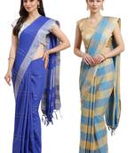 Multicolor woven blended cotton saree with blouse