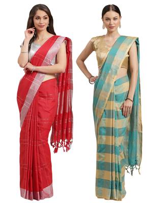 Multicolor woven blended cotton saree with blouse 1