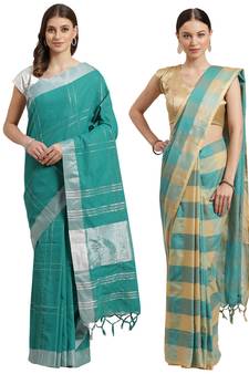 Multicolor woven blended cotton saree with blouse
