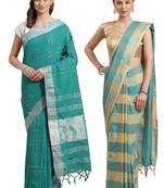 Multicolor woven blended cotton saree with blouse