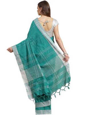 Multicolor woven blended cotton saree with blouse 3