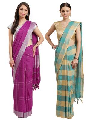Multicolor woven blended cotton saree with blouse 1