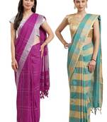 Multicolor woven blended cotton saree with blouse