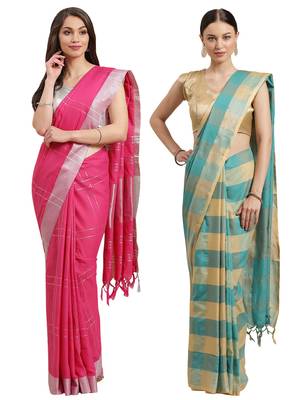 Multicolor woven blended cotton saree with blouse 1