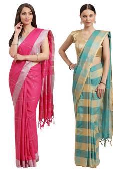 Multicolor woven blended cotton saree with blouse