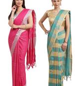 Multicolor woven blended cotton saree with blouse