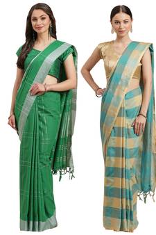 Multicolor woven blended cotton saree with blouse