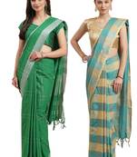 Multicolor woven blended cotton saree with blouse