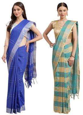 Multicolor woven blended cotton saree with blouse 1