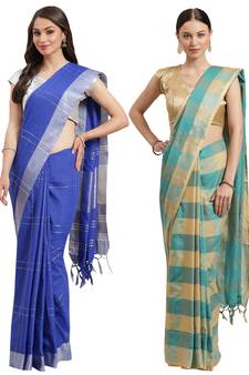 Multicolor woven blended cotton saree with blouse