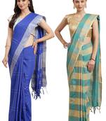 Multicolor woven blended cotton saree with blouse